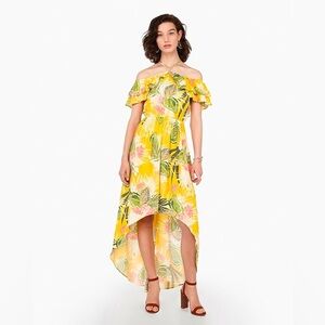 Express Yellow Tropical Strapless High-Low Dress